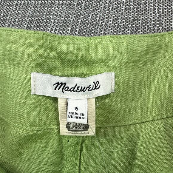 Madewell Shorts Womens size 6 Green Tie Waist 100% Linen Lightweight Comfort New - Picture 2 of 10